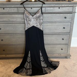 Formal Black/Platinum Beaded Gown